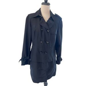 Anne Klein Women's Double Breasted Layered Hem Pea Coat Jacket Black Size Small